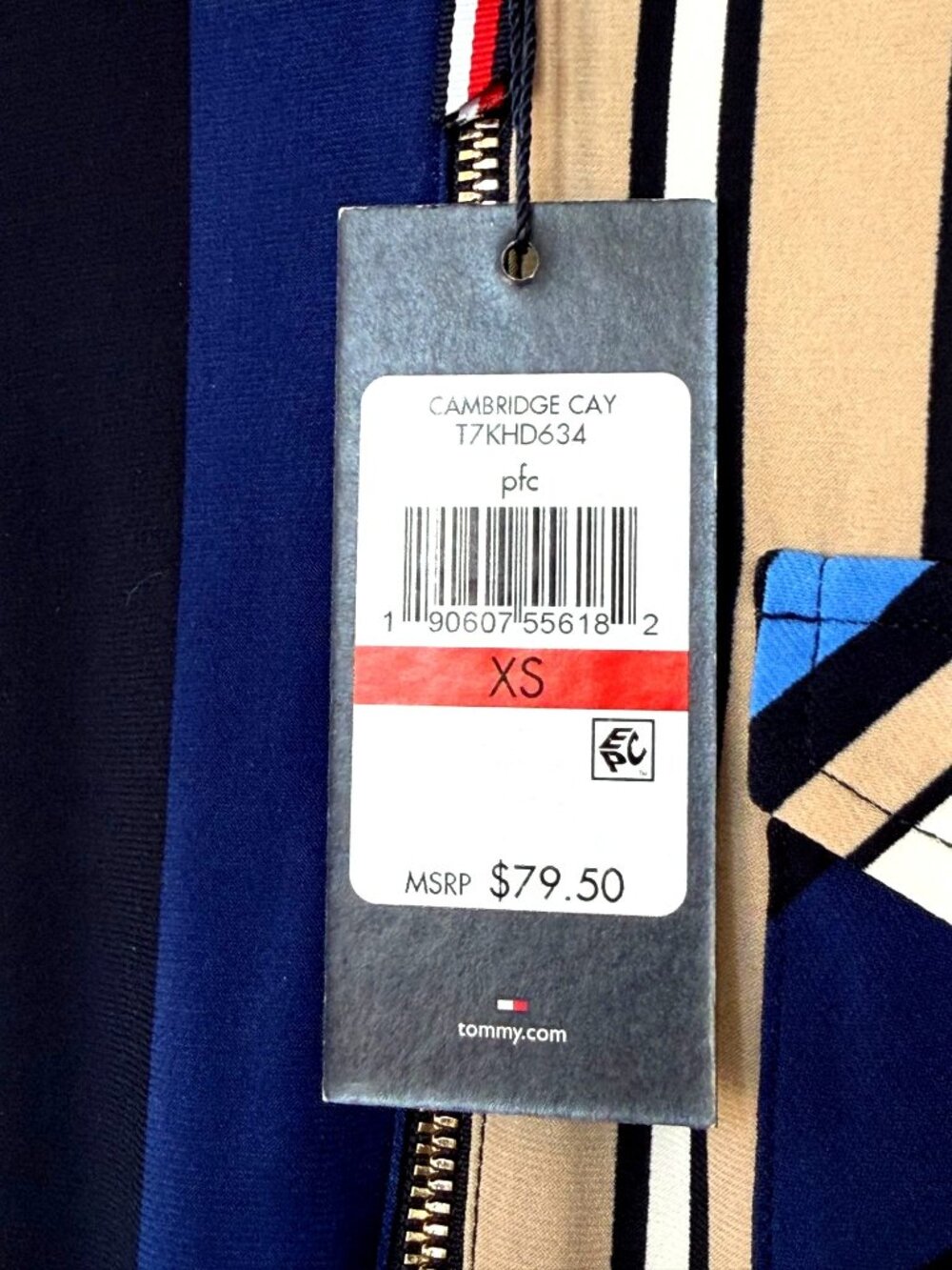 NWT Tommy Hilfiger Womens Striped Zip-Front Blouse Top XS Long Sleeve Blue Beige - Picture 4 of 6